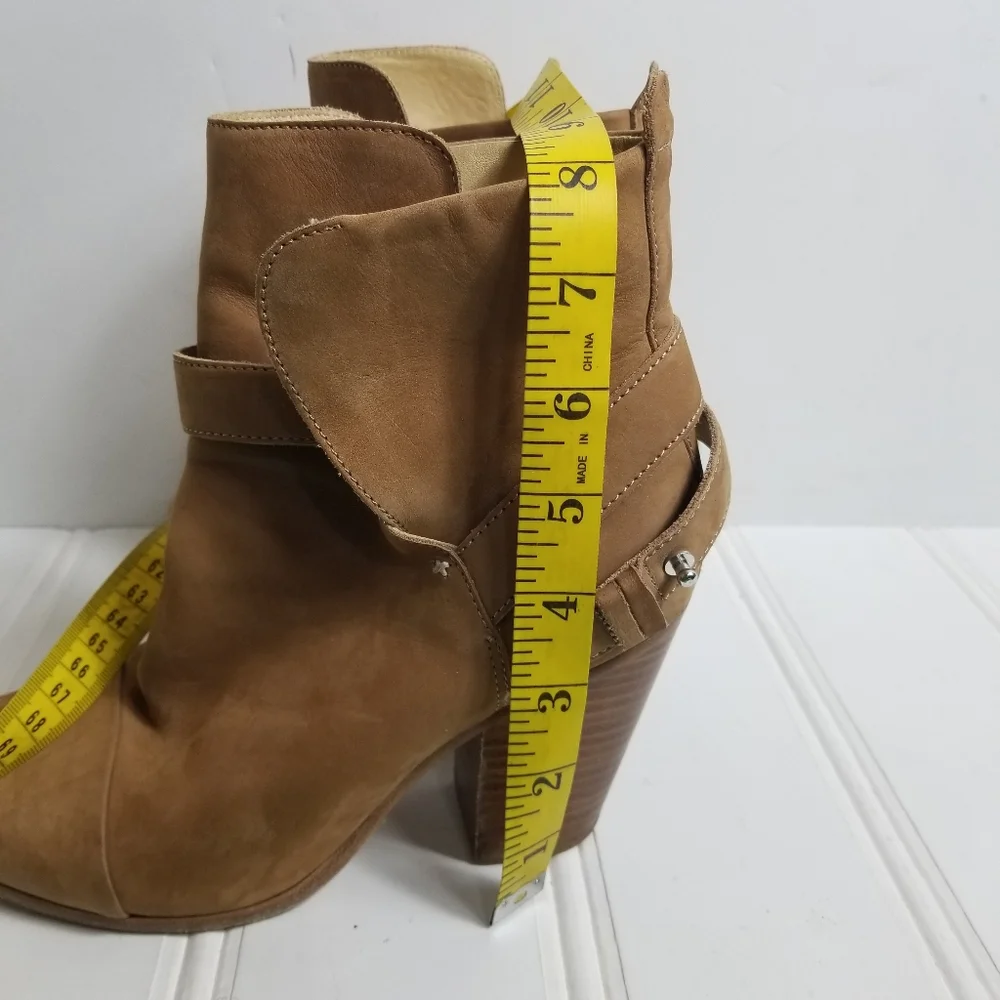 Rag & Bone Kinsey Boots 37.5 Suede Ankle Wrap Strap Chunky Heel Tan Italy